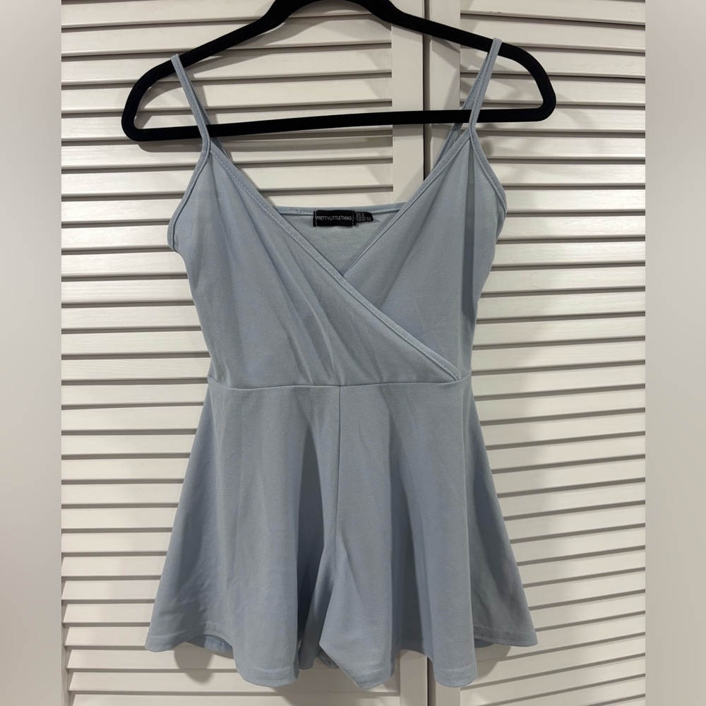 PrettyLittleThing Soft Blue V-Neck Romper